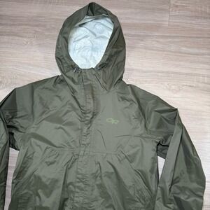 Outdoor Research Apollo Rain Jacket Mens Small Military Green Lightweight Hooded